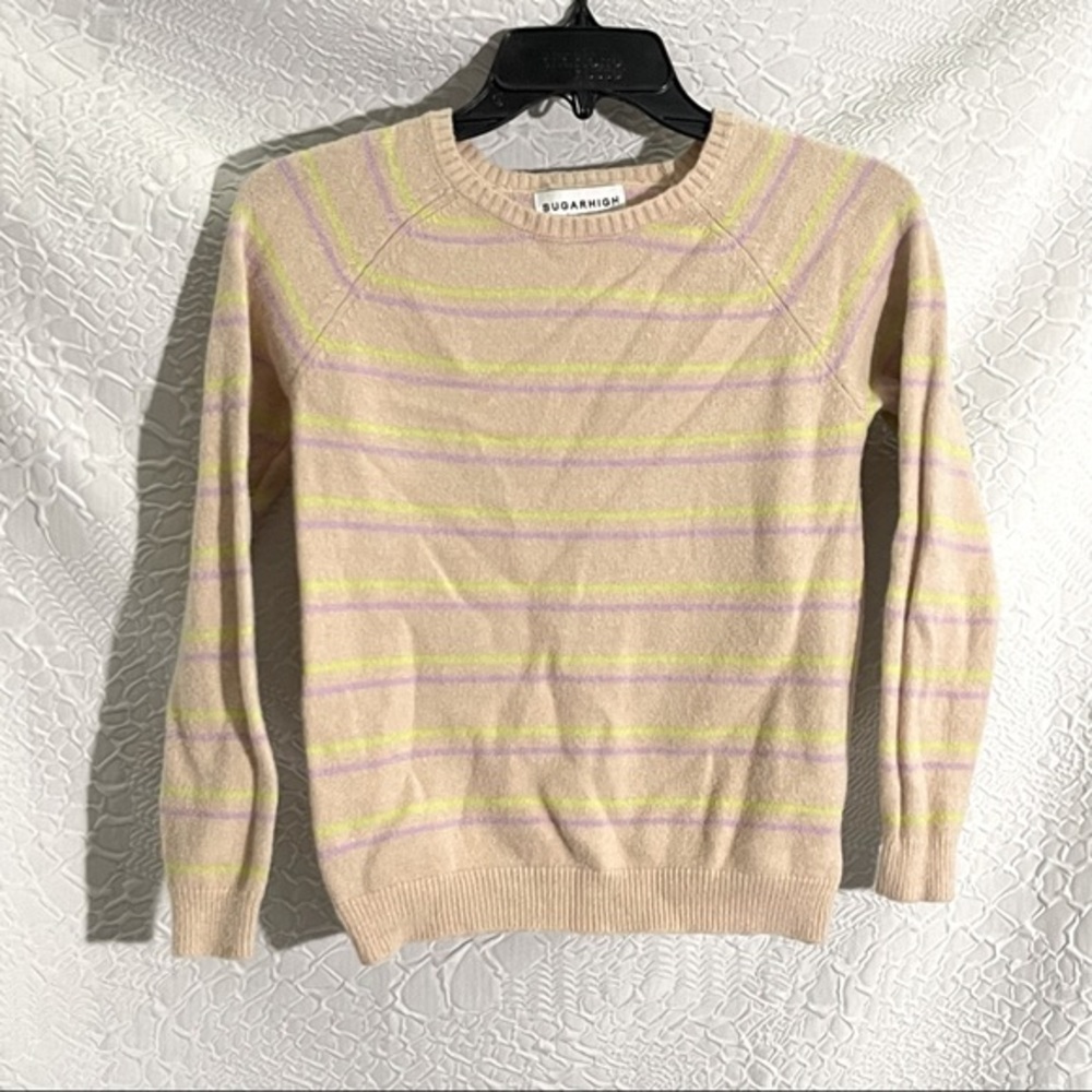 Sugarhigh Pink Striped Long Sleeve Fuzzy Sweater Shirt